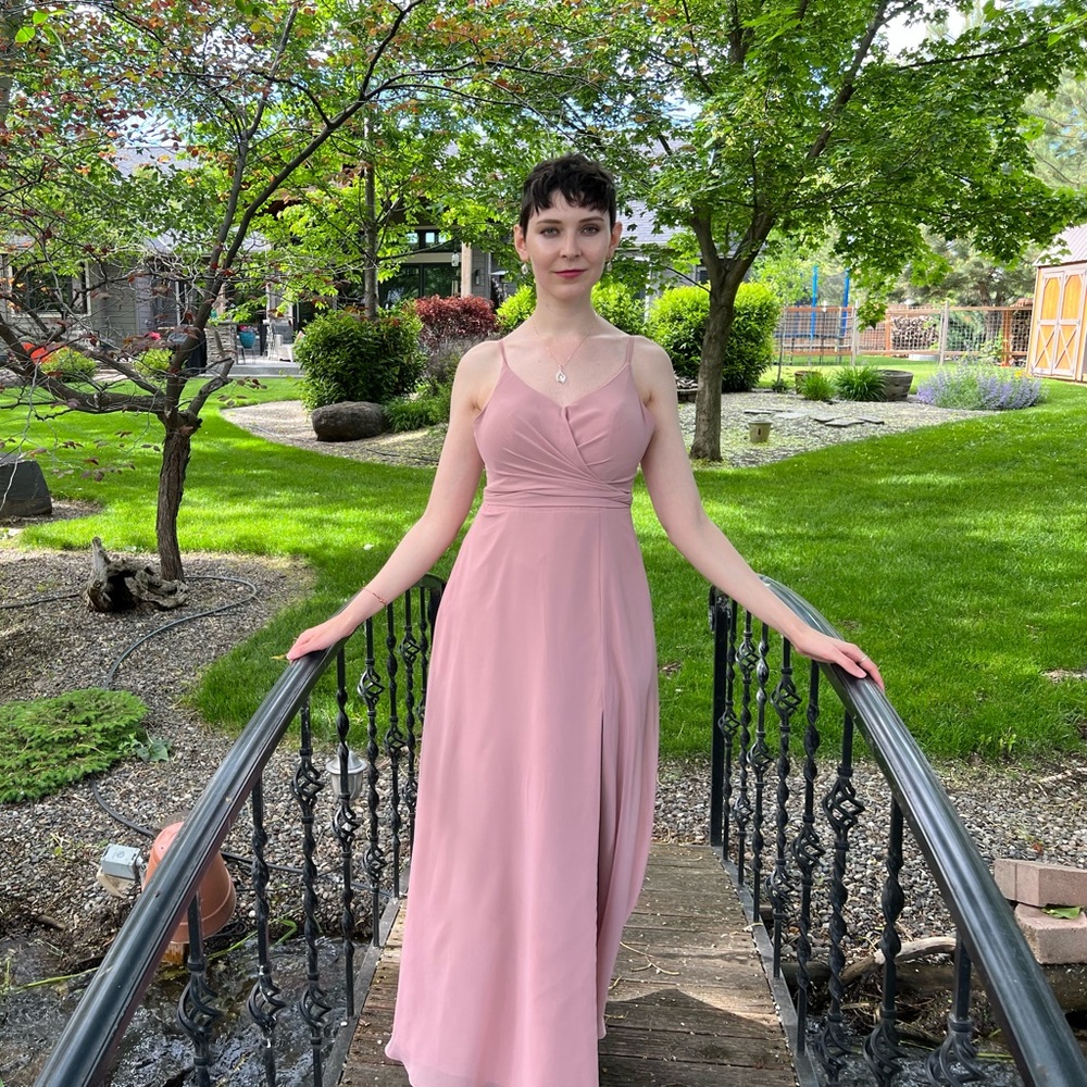 Azazie Dusty Rose Chiffon Bridesmaid Dress with Multiway Tie Front